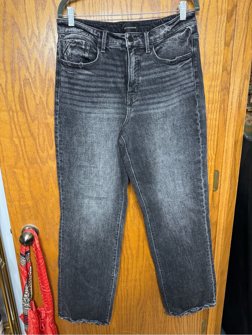 Buckle Black Washed Straight Jeans in Charcoal Black